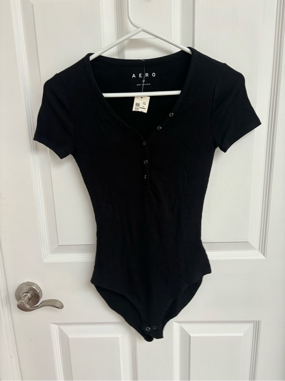 AERO Black Ribbed Short-Sleeve Bodysuit